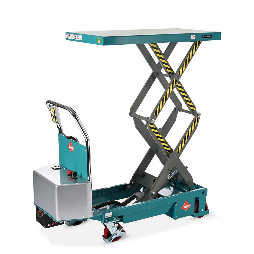 Termékkép: Ameise® elektromos dupla ollós emelőasztalos kocsi, teherbírás 350 kg, plató méret 910 x 500 mm