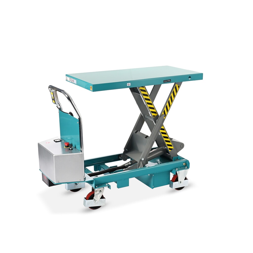 Ameise® elektromos ollós emelőasztalos kocsi, teherbírás 500 kg, plató méret 1.010 x 520 mm Termékkép: Ameise® elektromos ollós emelőasztalos kocsi, teherbírás 500 kg, plató méret 1.010 x 520 mm