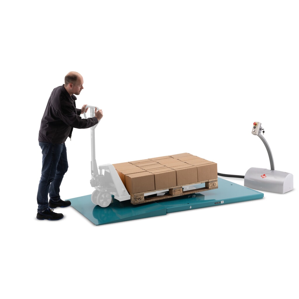 Termékkép száma 8: Ameise® lapos ollós emelőasztal, teherbírás 1.000 kg, plató méret 1.450 x 1.140 mm