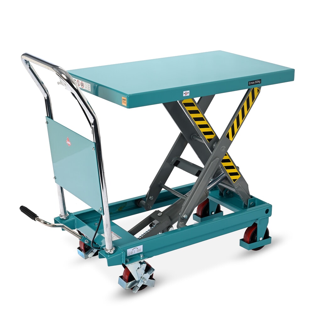 Termékkép: Ameise® ollós emelőasztalos kocsi, fix akasztókengyel, teherbírás 500 kg, egyenként 850 x 500 mm