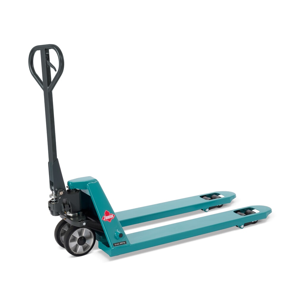 Termékkép: Ameise® PTM 2.0 kézi emelőkocsi, 2000 kg teherbírás, 1150 mm villahossz, tömörgumi/poliuretán kerekek, tandem görgők