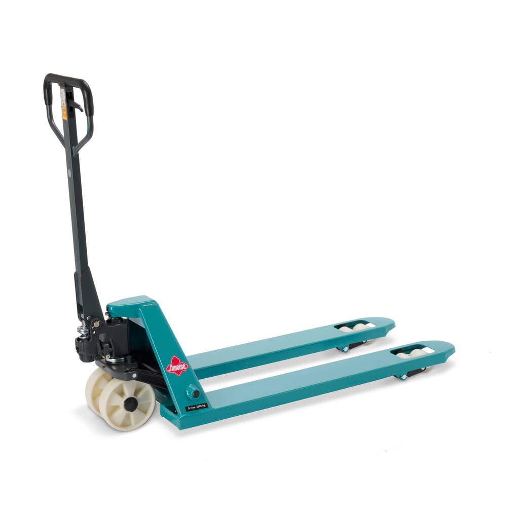 Termékkép: Ameise® PTM 2.5 kézi emelőkocsi, 2500 kg teherbírás, 1150 mm villahossz, nylon kerekek, tandem görgők