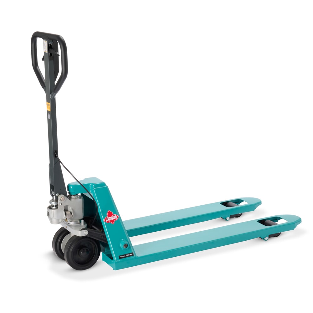 Termékkép: Ameise® PTM 2.5 kézi emelőkocsi kézifékkel, teherbírás 2500 kg, villahossz 1150 mm, tömörgumi/poliuretán kerekek