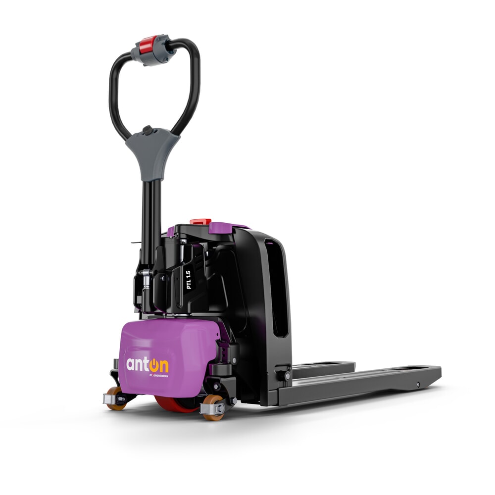 Termékkép száma 1: AntOn by Jungheinrich elektromos emelőkocsi PTL 1.5 támkerekekkel, extra széles speciális raklapokhoz, teherbírás 1500 kg, villahosszal 1.150 mm