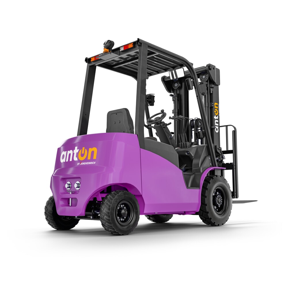 Termékkép száma 7: AntOn by Jungheinrich elektromos targonca CBH 2.5 kéttagú teleszkópos emelőoszloppal, emelési magasság 3300 mm, teherbírás 2.500 kg, külső töltővel, 80 V, 60 A, CEE, 4-pólusú