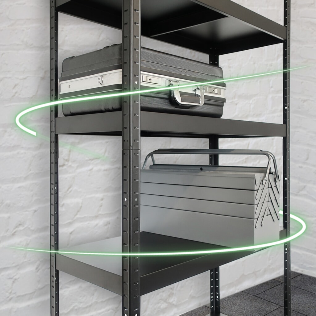 HEMMDAL fém dugaszolható állvány, rekeszterhelés 130 kg, Ma x Szé x Mé 1800 x 900 x 400 mm, fekete Termékkép száma 4: HEMMDAL fém dugaszolható állvány, rekeszterhelés 130 kg, Ma x Szé x Mé 1800 x 900 x 400 mm, fekete