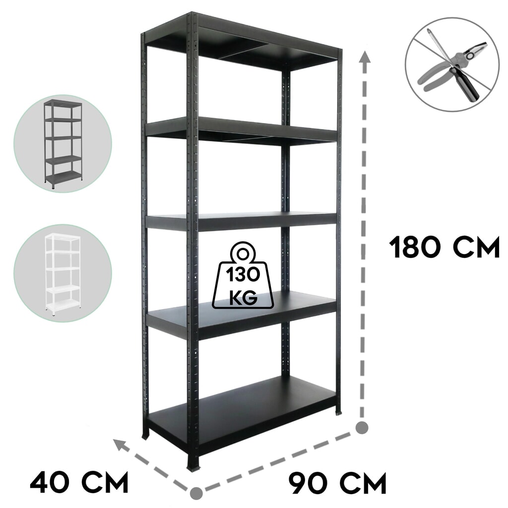 Termékkép száma 3: HEMMDAL fém dugaszolható állvány, rekeszterhelés 130 kg, Ma x Szé x Mé 1800 x 900 x 400 mm, fekete
