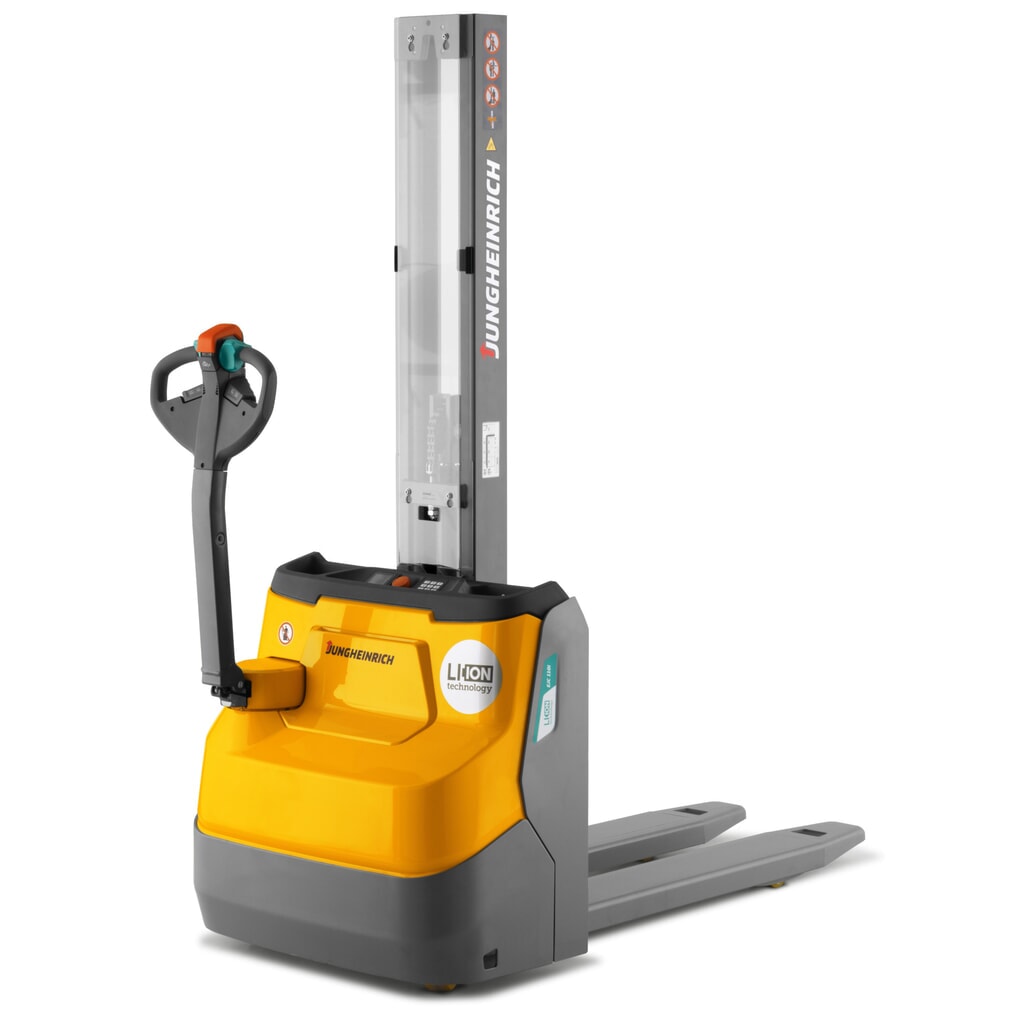 Jungheinrich EJC 110i E elektromos gyalogkíséretű targonca, mono oszlop, emelési magasság 1290 mm, teherbírás 1200 kg, proporcionális hidraulika Termékkép: Jungheinrich EJC 110i E elektromos gyalogkíséretű targonca, mono oszlop, emelési magasság 1290 mm, teherbírás 1200 kg, proporcionális hidraulika