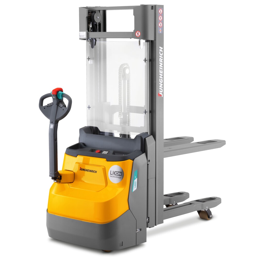 Jungheinrich EJC 110zi ZT elektromos gyalogkíséretű targonca, kéttagú teleszkópos emelőoszlop, emelési magasság 2390 mm, teherbírás 1000 kg, proporcionális hidraulika Termékkép: Jungheinrich EJC 110zi ZT elektromos gyalogkíséretű targonca, kéttagú teleszkópos emelőoszlop, emelési magasság 2390 mm, teherbírás 1000 kg, proporcionális hidraulika