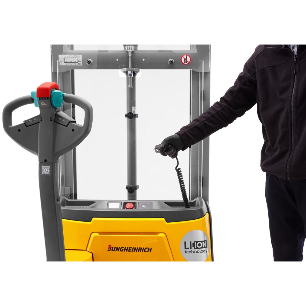Termékkép száma 3: Jungheinrich EJC 112i DZ elektromos gyalogkíséretű targonca, háromtagú teleszkóp, emelési magasság 4790 mm, teherbírás 1200 kg, proporcionális hidraulika