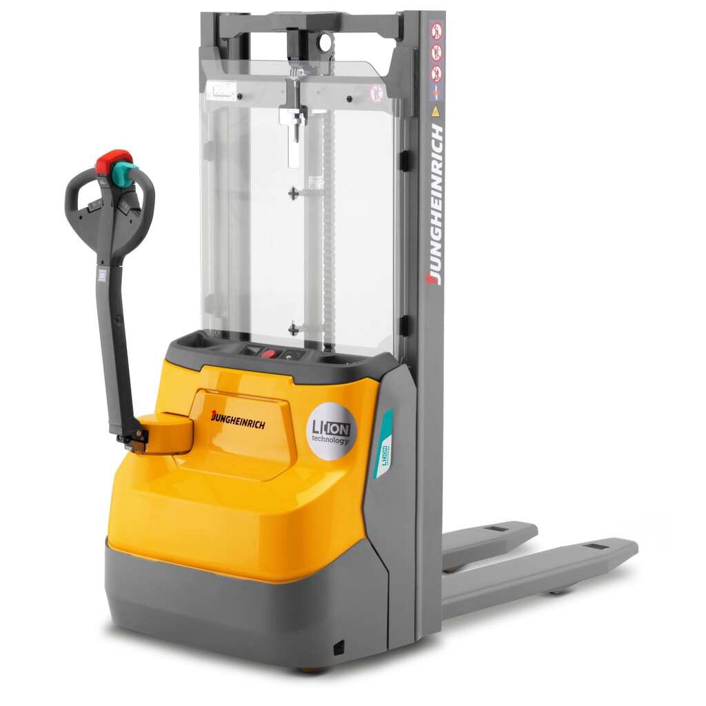 Termékkép száma 1: Jungheinrich EJC 112i DZ elektromos gyalogkíséretű targonca, háromtagú teleszkóp, emelési magasság 4790 mm, teherbírás 1200 kg, proporcionális hidraulika